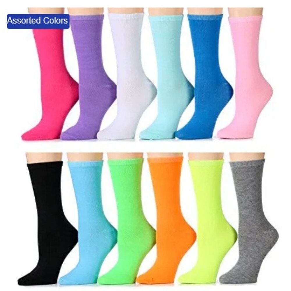 Lot of 12 Pair SOFT Assorted Socks COLORS Pink Purple Blue Red Green COTTON